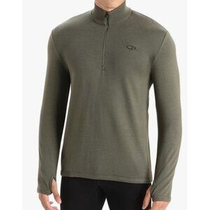 Icebreaker Mens Olive Green Merino Wool Quarter Zip Mock Neck Sweater L Gorpcore
